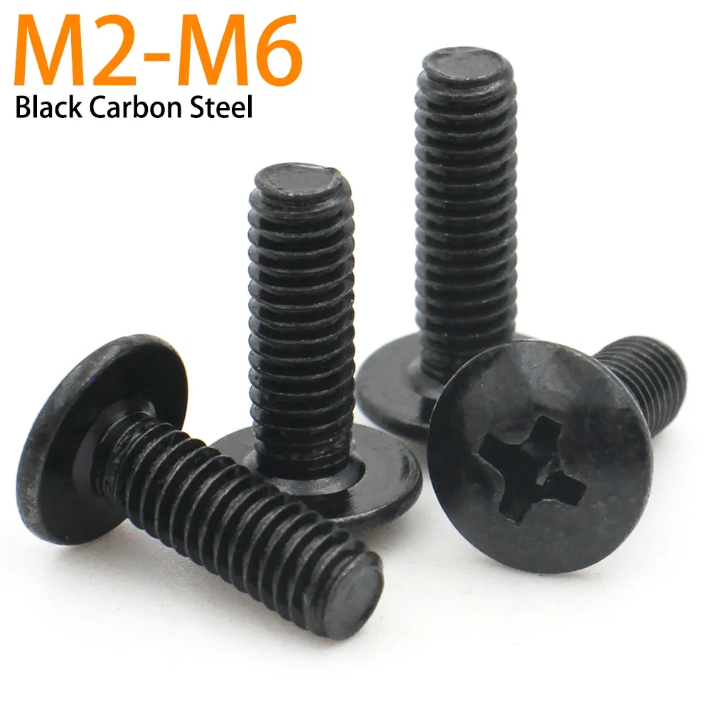 Beicai 5/10pcs M2 M2.5 M3 M3.5 M4 M5 M6 TM Black Plated Carbon Steel Cross Phillips Truss Mushroom Head Screw Bolt
