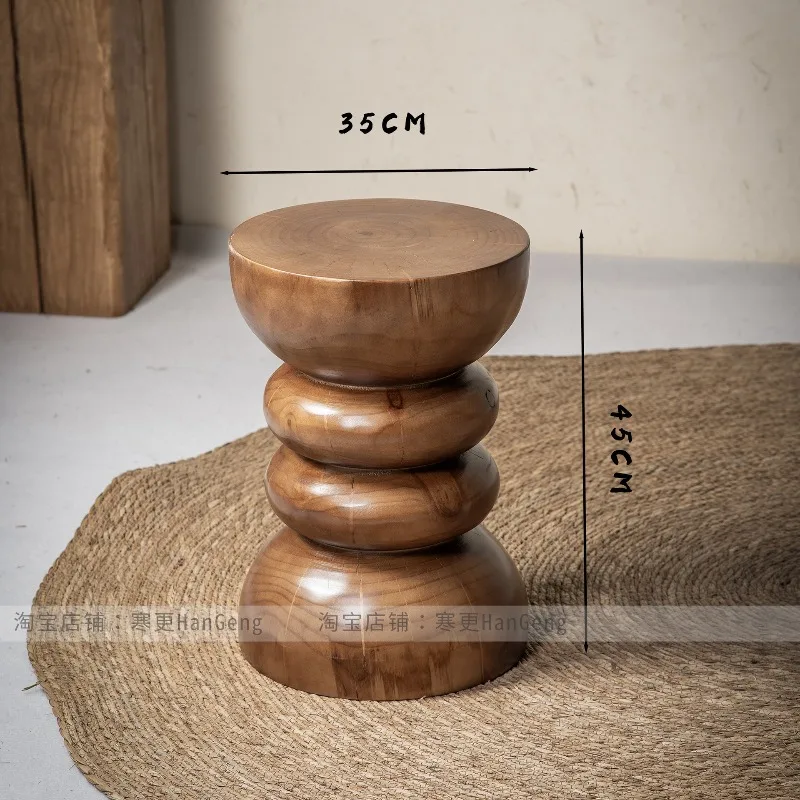 

Walnut Color Natural Timber Tree Trunk Square Pedestal Round Coffee Stool New Asian Style Homestay Art Accent for Living Room