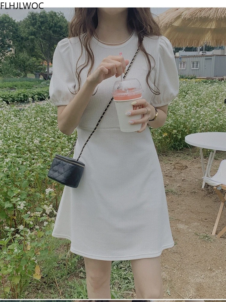 2022 Summer Cute Sweet Girls Women Korea Japan Preppy Style Casual Short Sleeve Solid A Line O Neck Black T-Shirt Dress