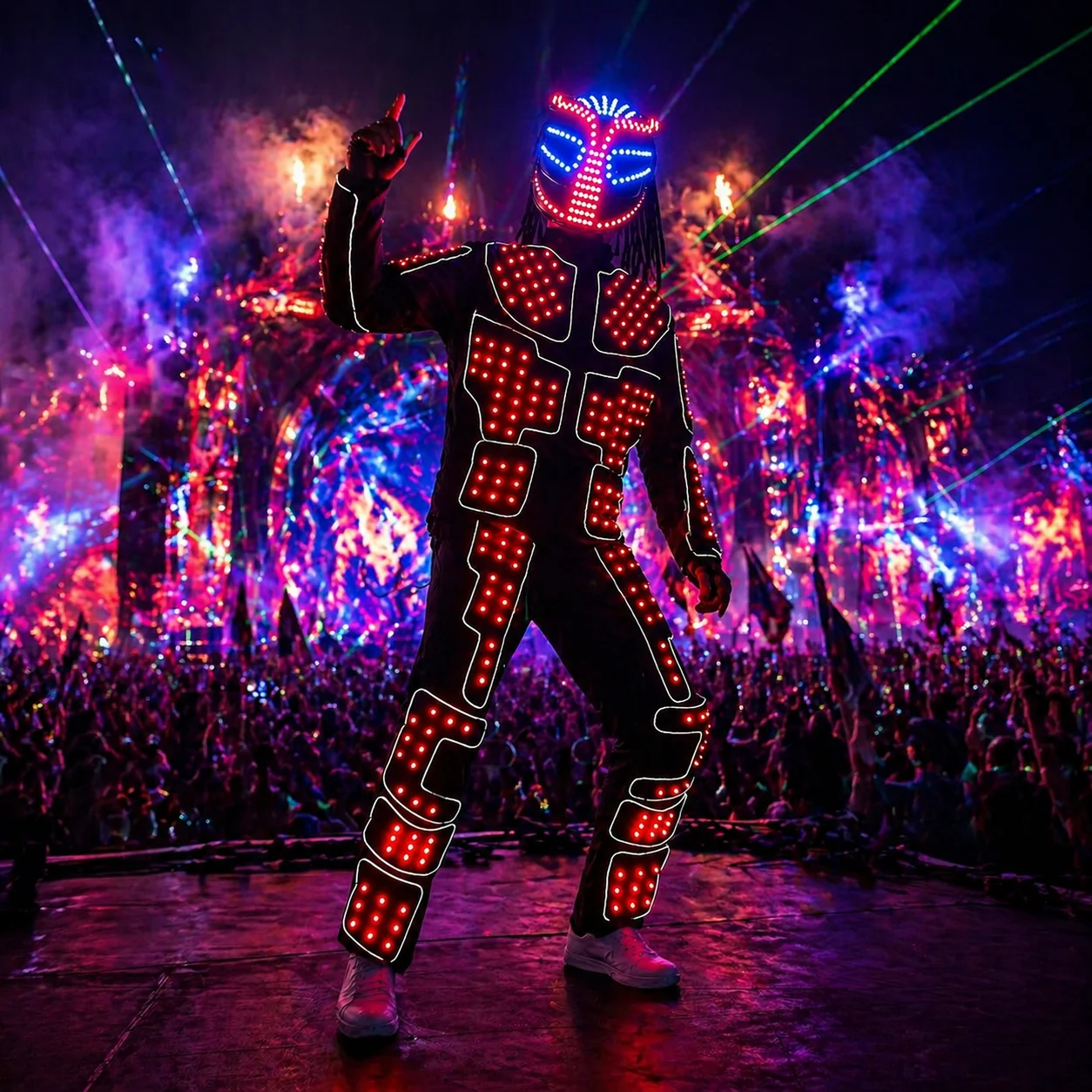 

LED Robot Costume with Light Up Helmet Full Set RGB LED Performance Suit for Nightclub Festival Show