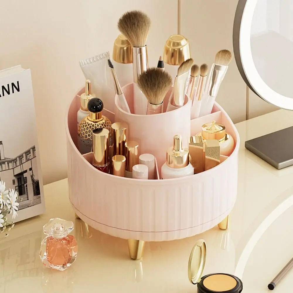 

PP Makeup Brushes Storage Box 7 Slot 360° Rotating Cosmetic Brush Holder Multi-Functional Dustproof Desktop Storage Rack