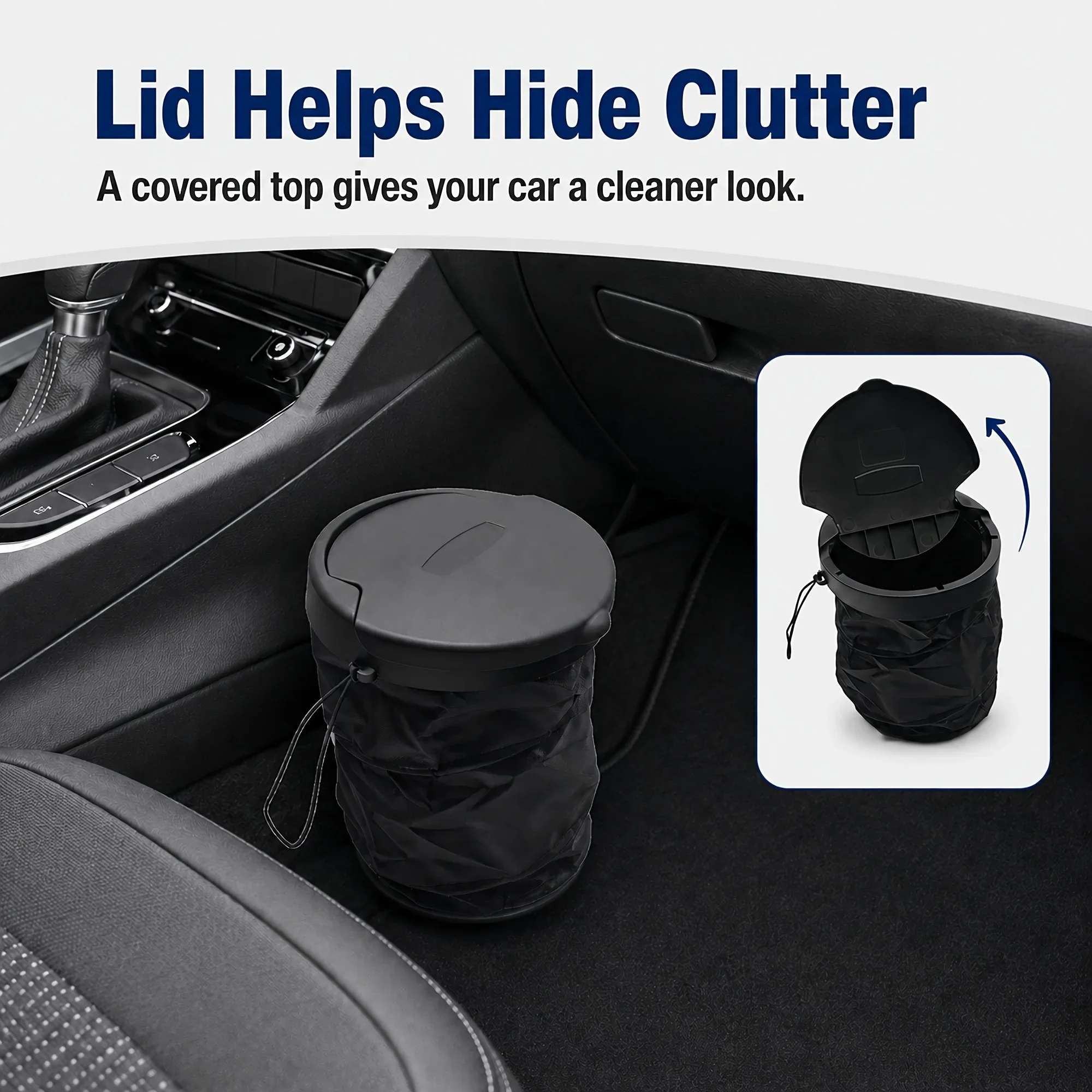 Portable Car Garbage Bin with Lid, Collapsible Waste Container with Adjustable Air Vent Hook for Vehicle Use