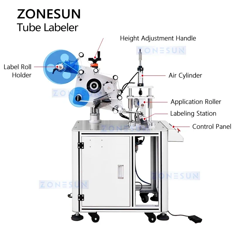 ZONESUN ZS-TB801D Semi-Auto Small Diameter Cylinder Labeling Machine Round Tube Lip Balm Lipstick Spray Bottle Sticker Labeler