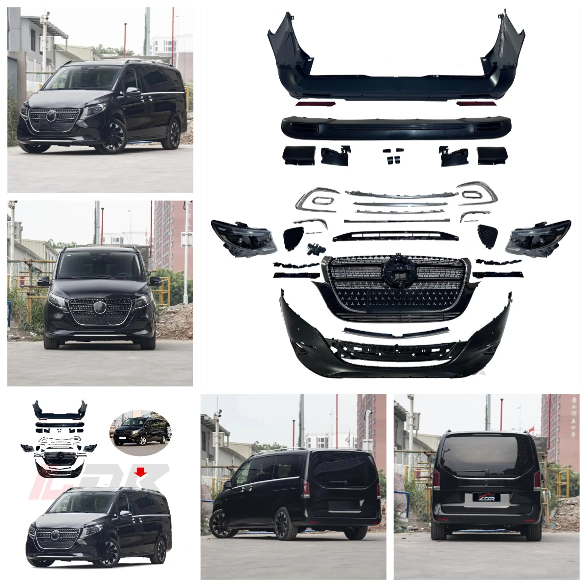 

Автоаксессуары для Mercedes-Benz V-класса W447 2014-2023: Комплект для обновления кузова до дизайна 2024 года (решетки, бампер, фары)