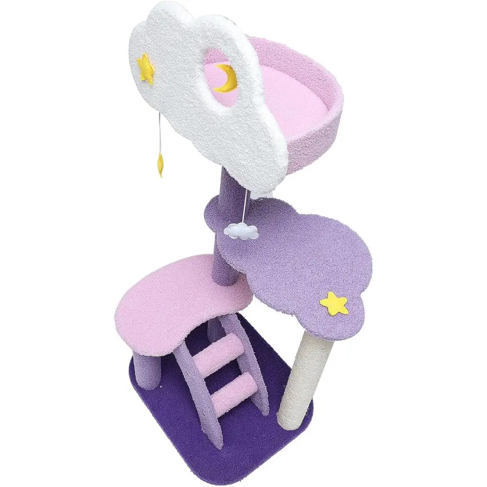 

4-уровневый кошачий комплекс с плюшевой когтеточкой и 2 игровыми платформами для котят