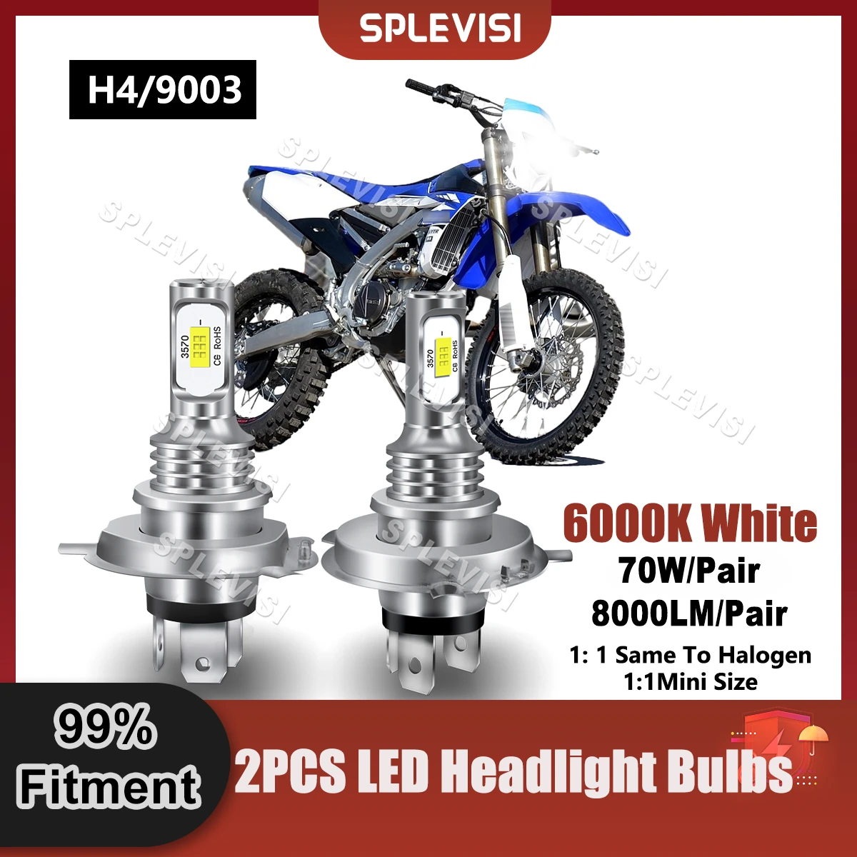 

SPLEVISI LED Headlight Bulbs 6000K Xenon White For Yamaha WR450F 2003 2004 2005 2006 2012 2013 2014 2015 2016 2017 Moto Light