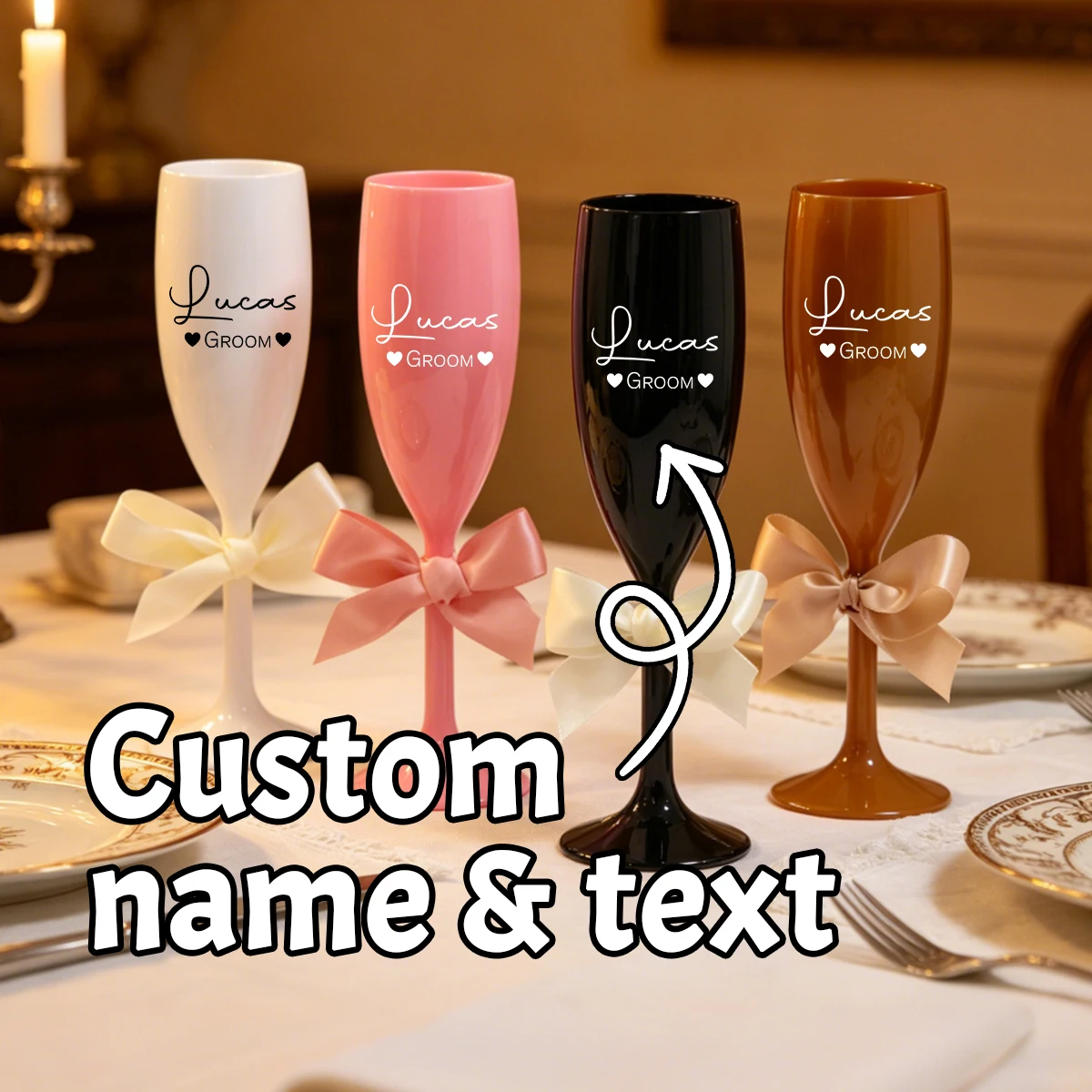 Champagne Flute Pair - Custom Name Champagne Flute, Personalized Shatterproof