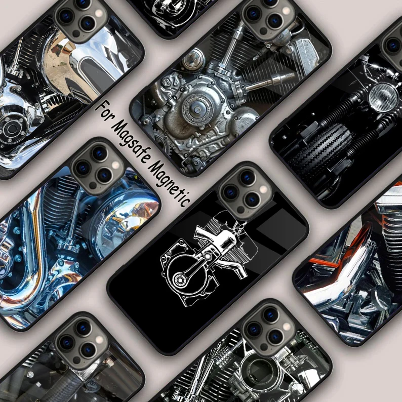 

Motor Engine Motorcycle Magnetic Phone Case For APPLE iPhone 17 Air 16 14 13 12 Pro Max 15 Plus Wireless Charge MagSafe Cover