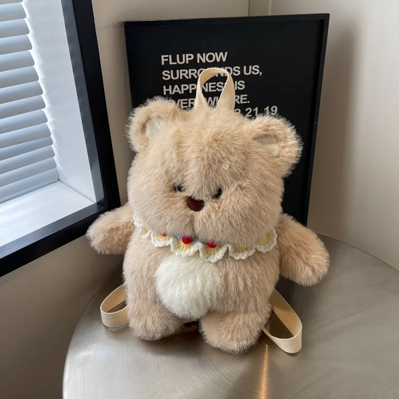 Novo bonito leite chá urso de pelúcia mochila boneca dos desenhos animados pelúcia gordinho coelho boneca bolsa ombro mochila crianças presentes aniversário