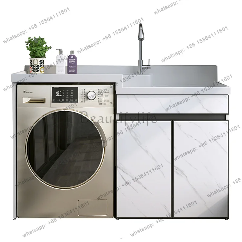 Balcony Washing Machine Cabinet Integrated Combination Roller Laundry Pool Laundry Cabinet with Rubbing Board
