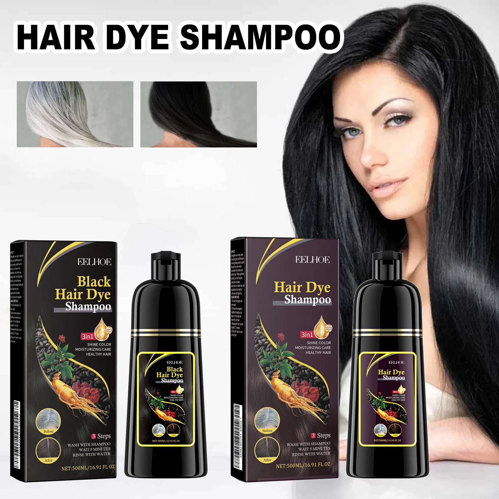 Ganoderma White Hair Covering Shampoo.Organic Plant Extract Hair Dye Keratin Repair & Hair Nourishment Vegan Hair Color Shampoo