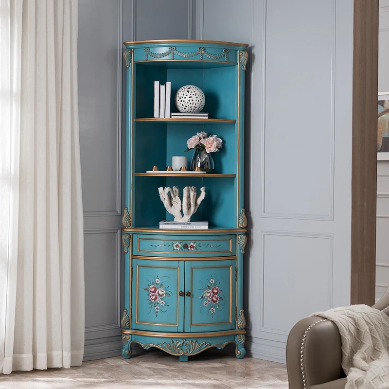 

European corner cabinet solid wood painted entrance cabinet corner cabinet side carved rack living room bedroom high and