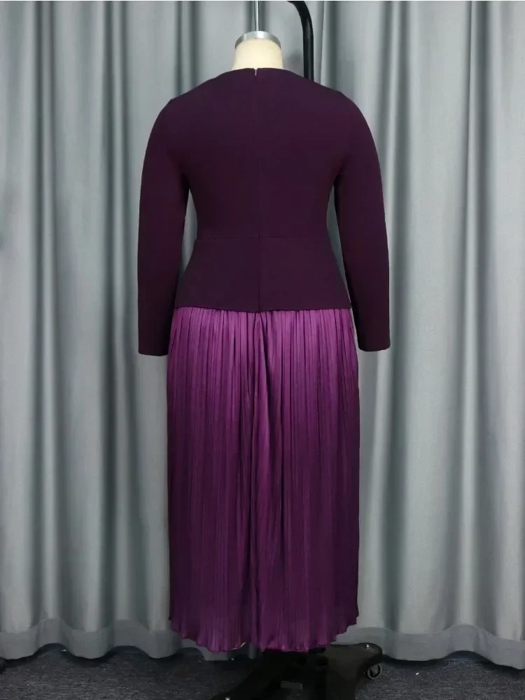 Vestido estampado morado plisado a la moda para mujer, vestidos elegantes de manga larga para el sol, bata elegante para boda y Iglesia 2024