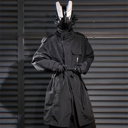 Men Tactical Trench Jackets 2024 Spring Long Coats Windbreaker Mens Clothing Loose Punk Functional Techwear Unisex Black Jackets