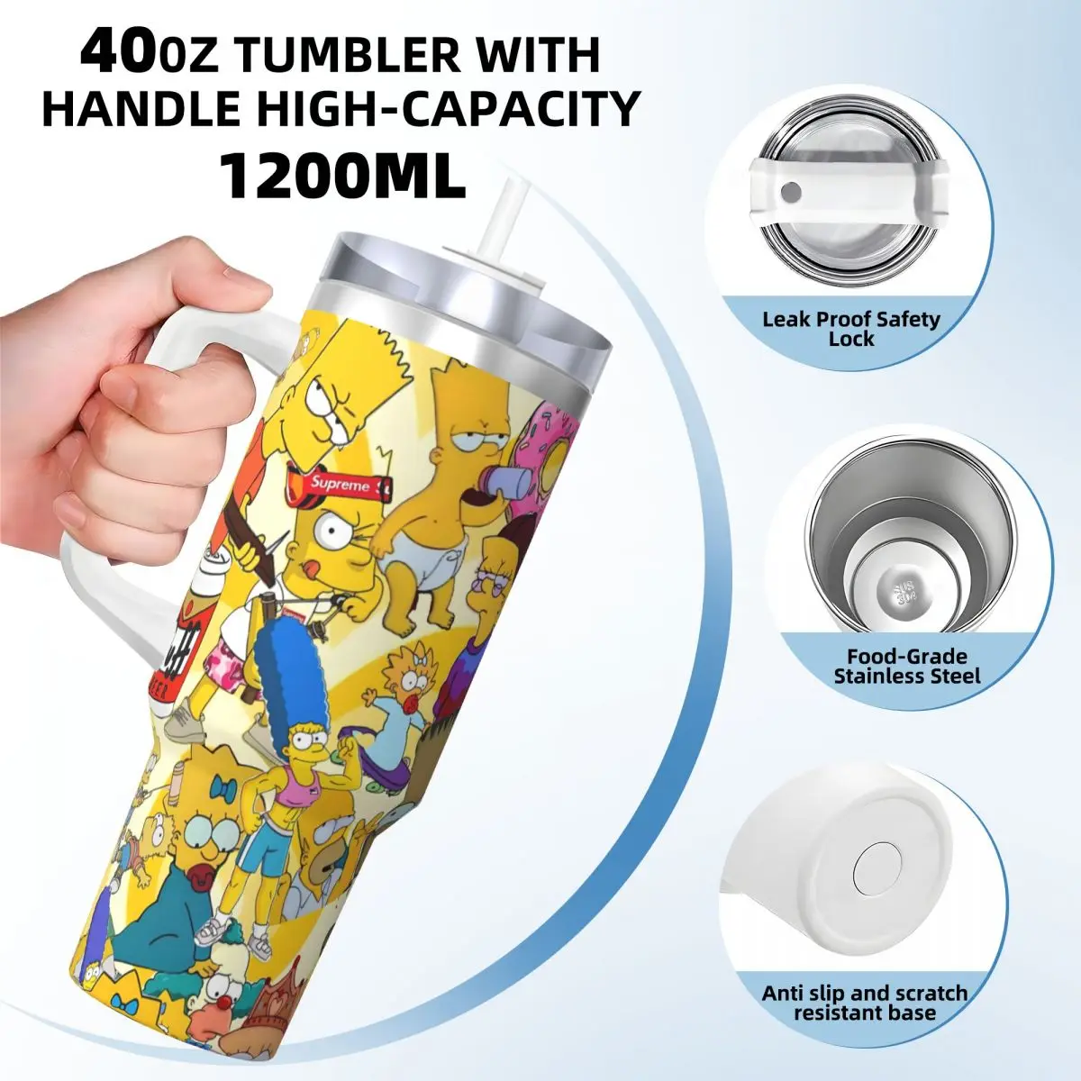 The Simpsons Characters Stainless Steel Tumbler Travelist Thermal Mug With Straws and Lid Large Car Mugs Cold Hot Water Bottle