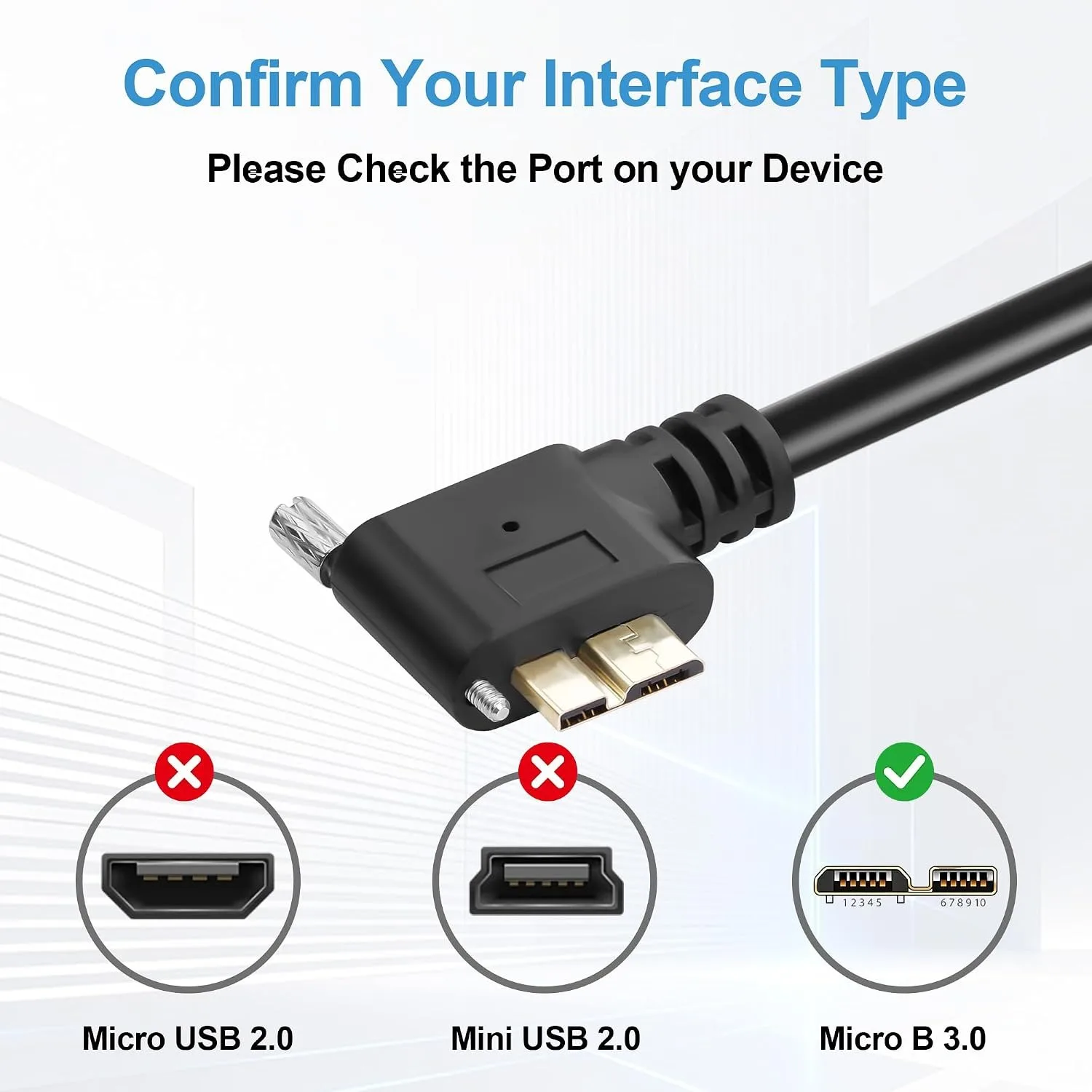 Right Angle USB3.0 Micro B Short Cable 0.3m 1FT, 5Gbps USB A to Micro B Cord for External Hard Disk SSD Camera Laptop Desktop PC