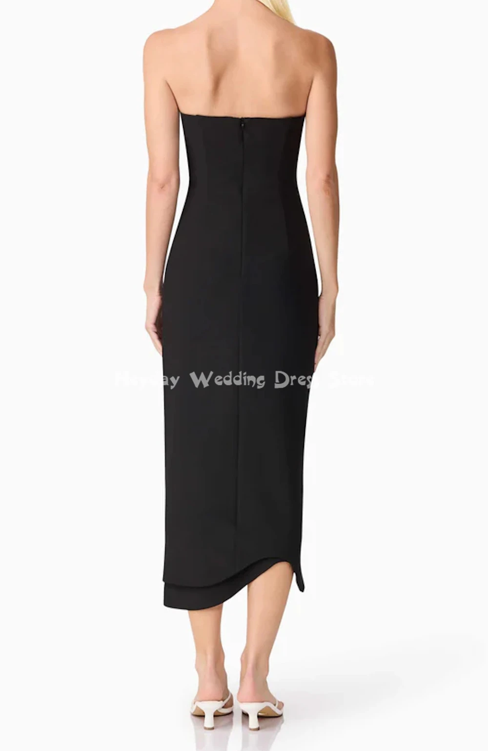 Heyday レディース クレープ ストラップレス 3D フラワー ストレート サウジ イブニングドレス ノースリーブ ティーレングス フォーマル エレガントドレス 2025