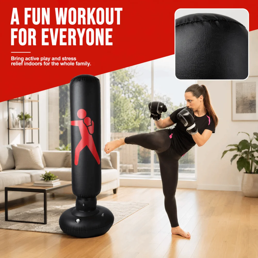 PVC Inflatable Boxing Bag Freestanding Stable Bottom Freestanding Punching Bag Inflatable 360° Rebound Punching Family Exercise