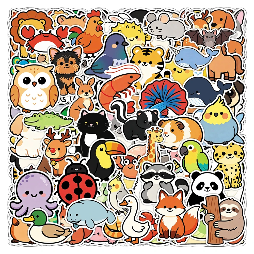 10/30/50/100pcs Kawaii Cartoon Mix Animal Stickers Cute Duck Fish Parrot Graffit Decals DIY Suitcase Phone Helmet Funny Sticker