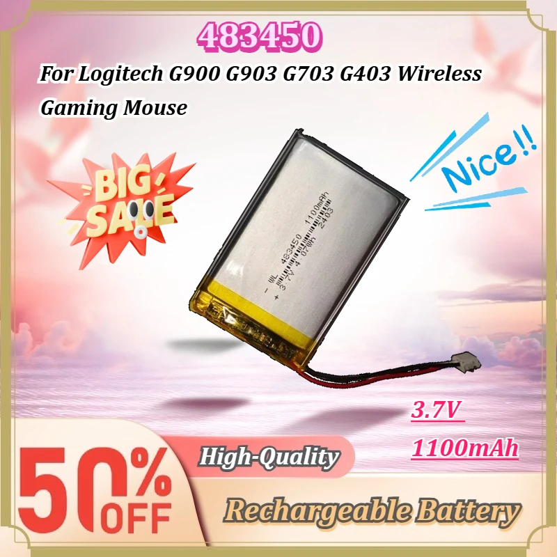 For Logitech G900 G903 G703 G403 Wireless Gaming Mouse 483450 3.7V 1100mAh 4.07Wh High Capacity Upgrade Rechargeable Battery