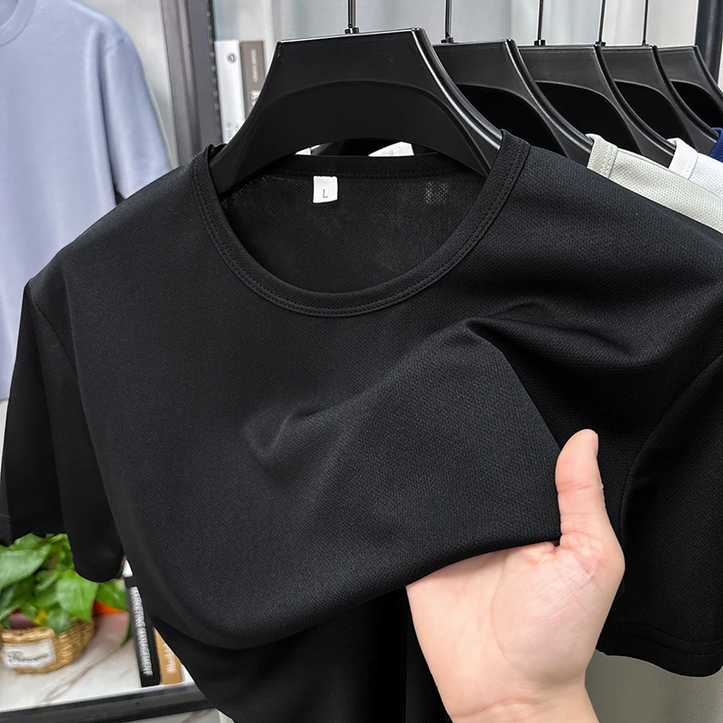 Camiseta de Manga Corta para Hombre, Cuello Redondo, Moderna, Casual, Delgada, Elástica, Sin Plancha, Top de Media Manga