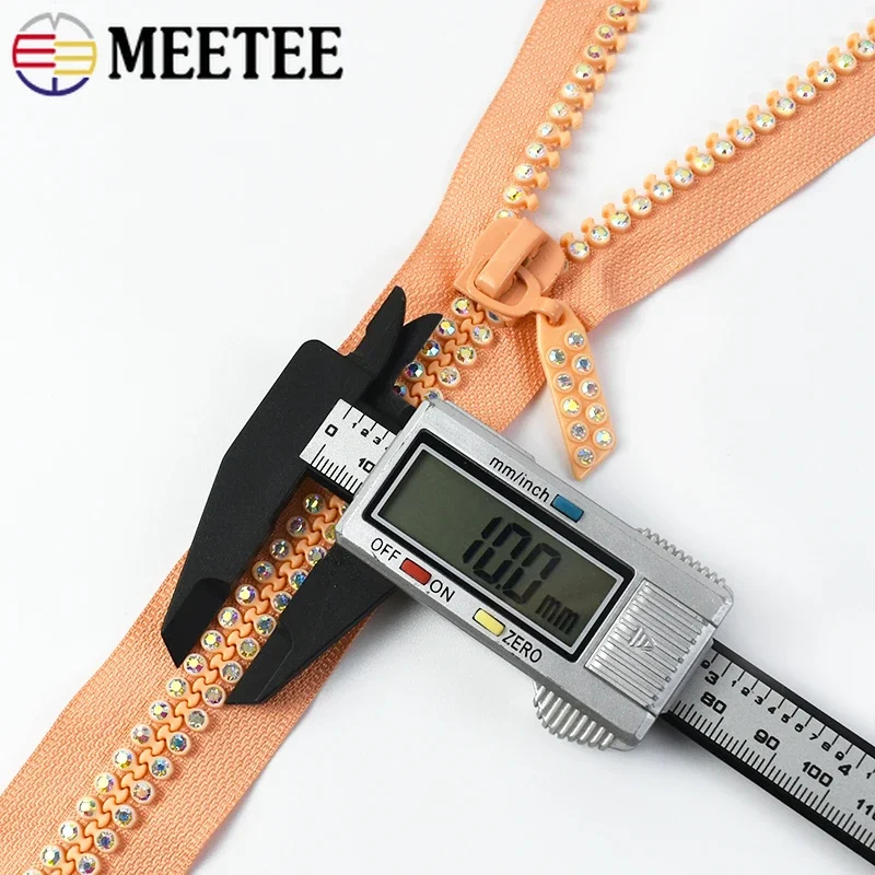 Meetee 1/2/5Pcs 60cm Rhinestone Resin Zipper Open-End Decor Zippers for Sewing Bag Clothes Jacket Garment DIY Repair Accessories