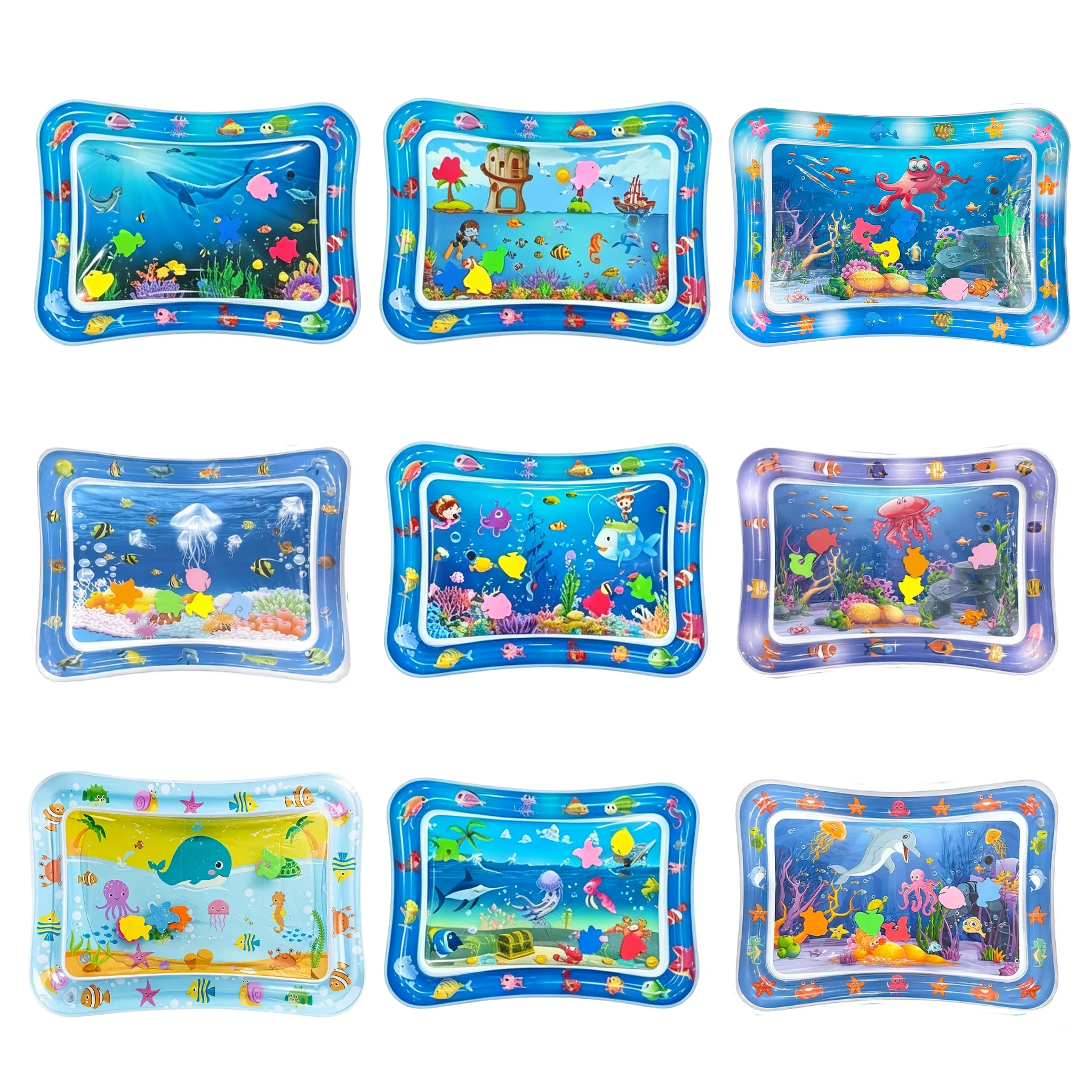 Tapete de Atividades Subaquático Quadrado de PVC para Bebês, Tapete de Brincar na Água para Crianças, Brinquedo Educacional para o Tempo de Bruços