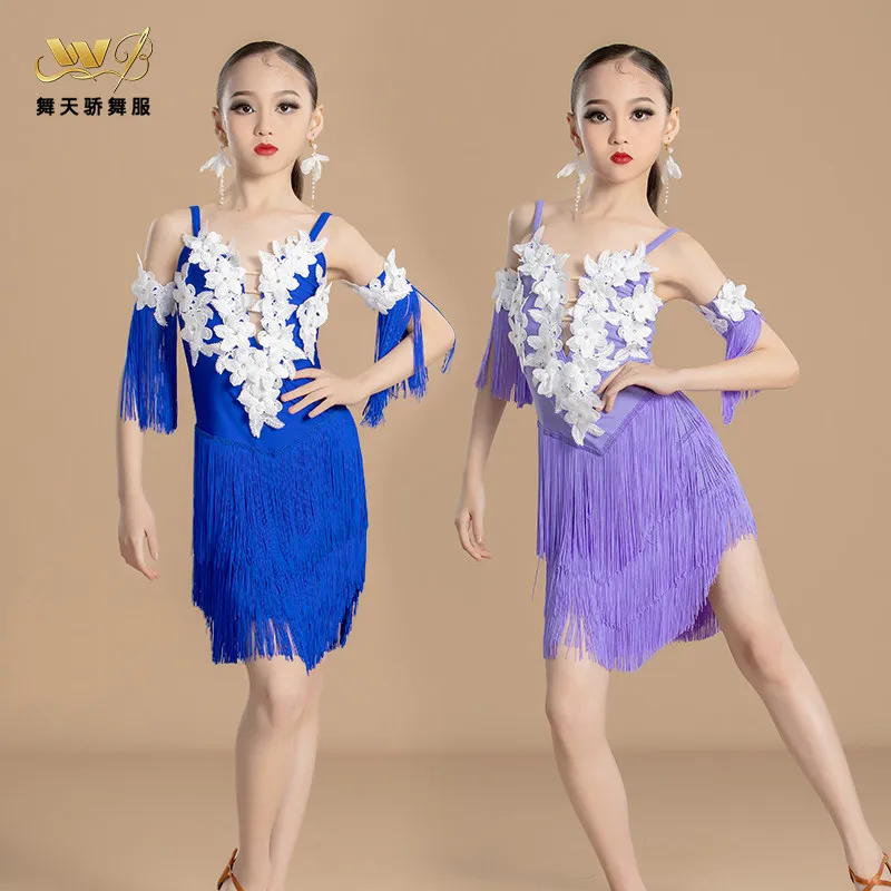 

2026 Latin Dance Performance Dress Competition Dress Professional Dance Tassel Advanced Blue Dress Art Exam