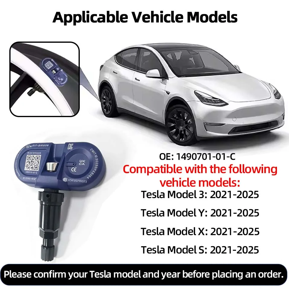OE Replacement TPMS Sensor 1472457G 1490701‑ 01-C Tire Pressure Monitoring Sensor for Tesla Model 3 Model Y Model S Model X