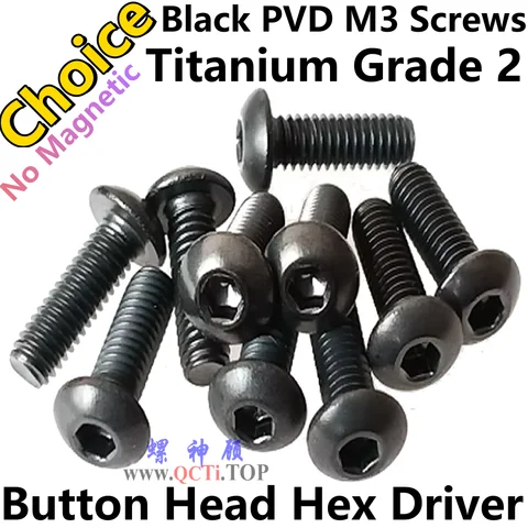 10pcs Button Head Black M3 M4 M5 Titanium Screw M3x4 M3x5 M4x6 M3x8 M3x10 M3x12 M3x14 M3x15 M3x16 M3x18 M4x20 M5x10 Hex Driver