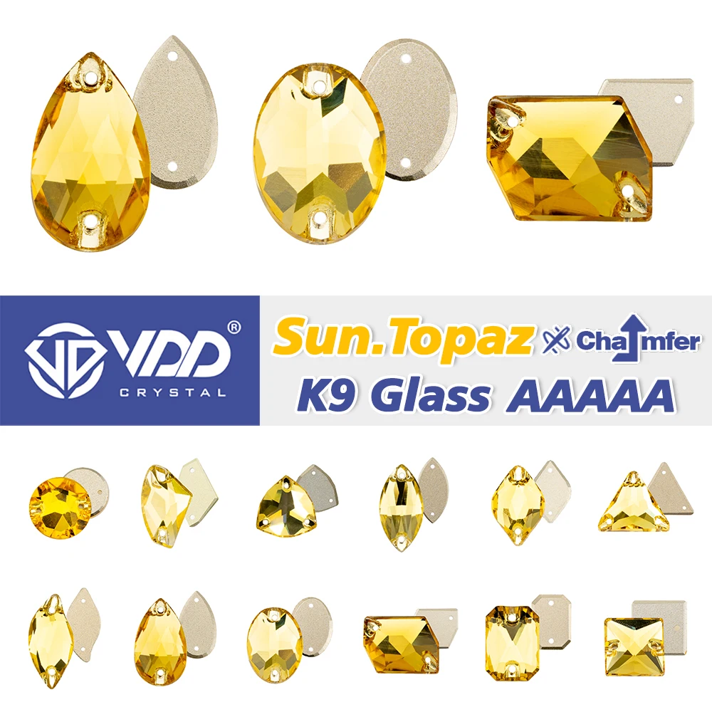 VDD S105 Sun.Topaz AAAAA Top Quality K9 Glass Sew On Rhinestones Crystal Sewing Flatback Stones For Clothes Garment Dress