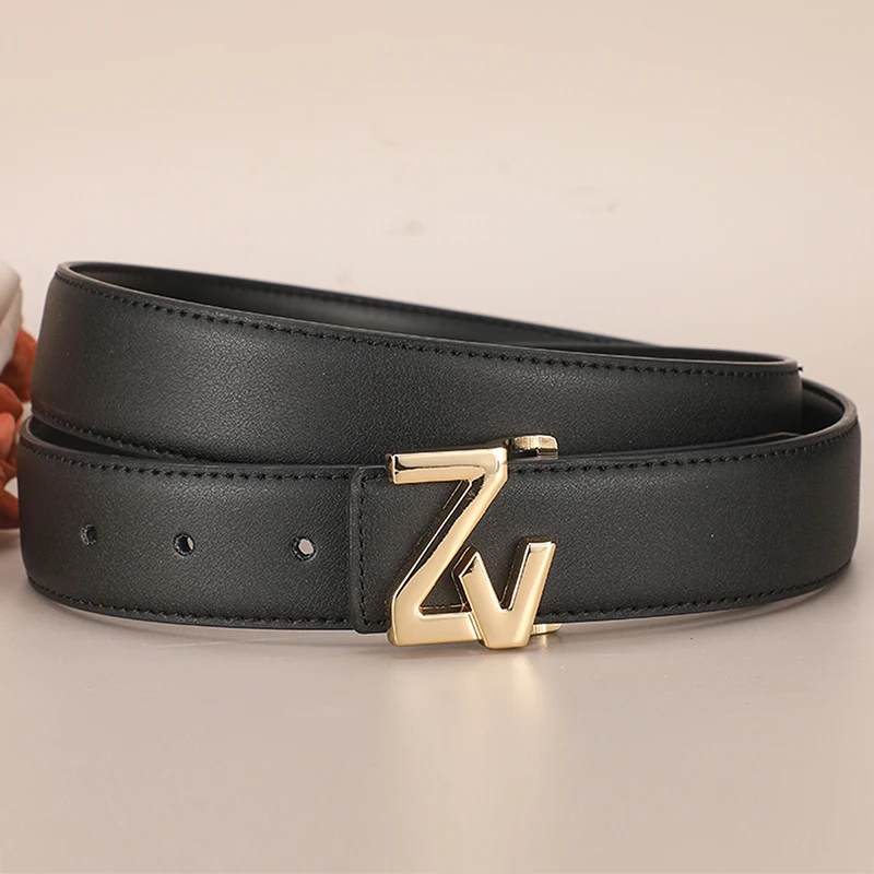 Thin 3.4cm Famous Brand Belt women Top Quality Genuine Luxury Leather Belts for women Strap Metal Belt Fashion Women's jean belt