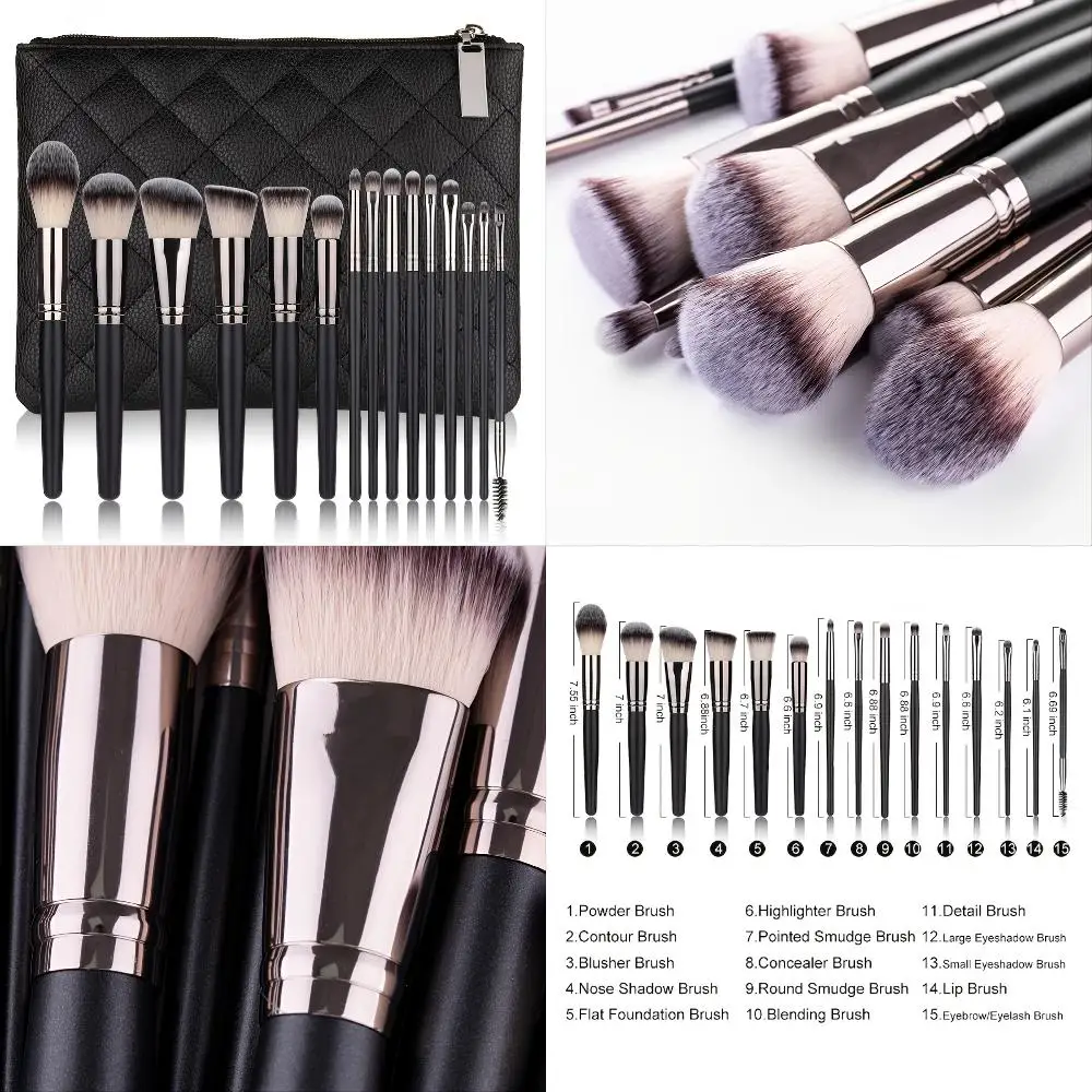 15pcs Professional Makeup Brushes Set with Soft Synthetic Hair and PU Leather Case