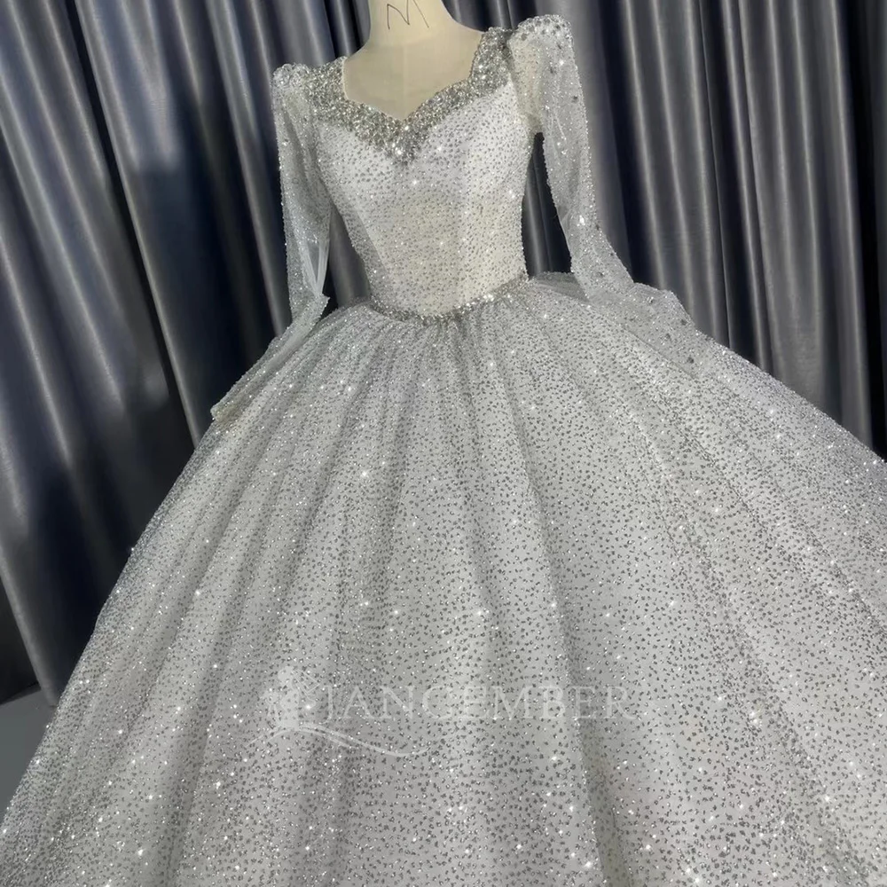 Abito da sposa abito da ballo con perline abito da ballo maniche lunghe scollo rotondo abito da sposa all'ingrosso in fabbrica Vestido De Novia personalizzato