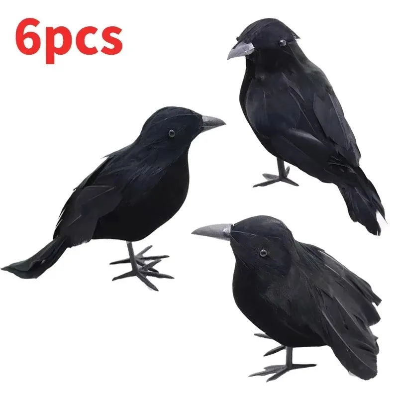Realistische künstliche Krähen Party Ornament Halloween Dekorationen 2023 Halloween Party Requisiten Horror Krähe Dekoration 6 Stück