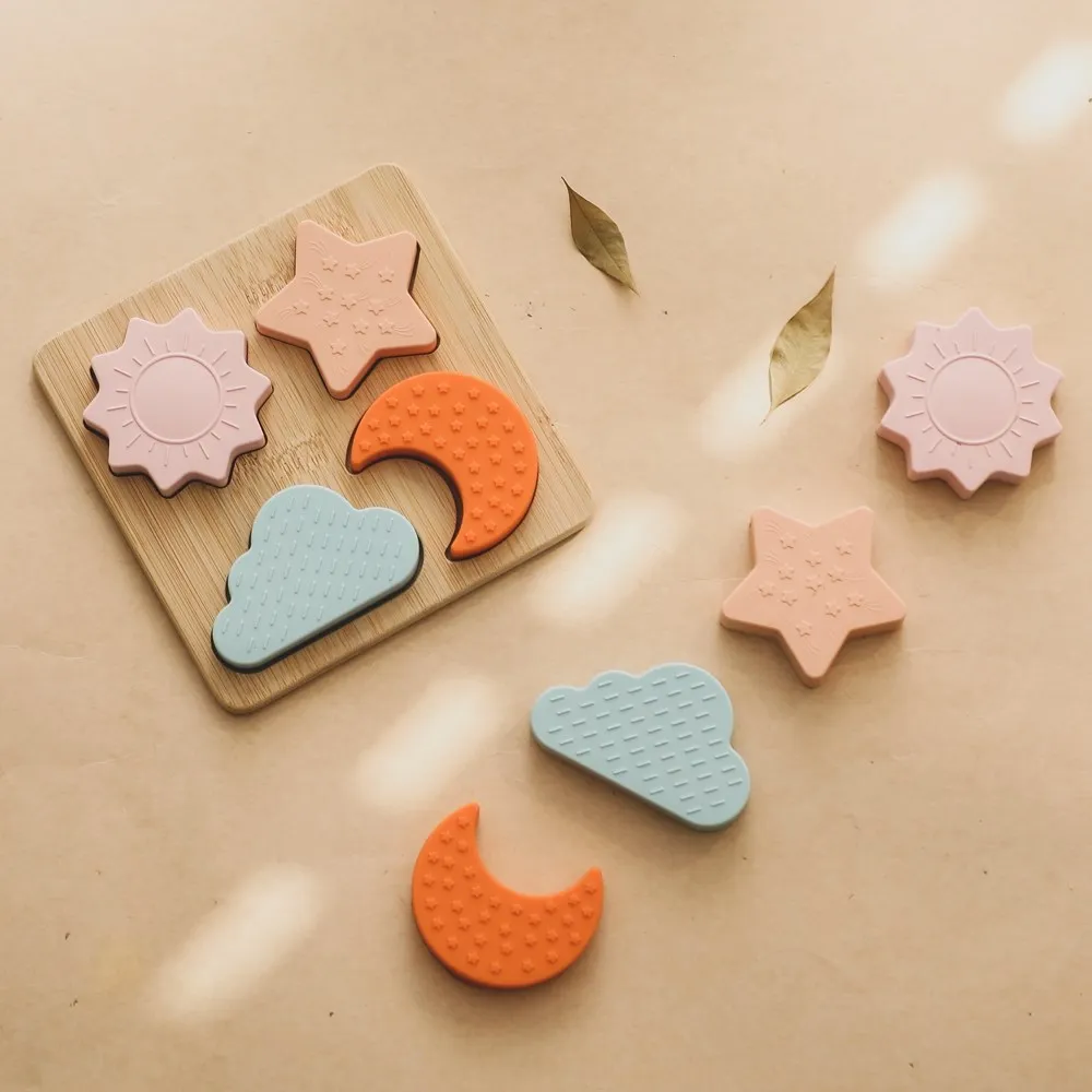 

Baby Montessori Toys Silicone Stars Moon Stacking High Constructor Blocks Wooden Board Games Educational Toys For Children Gift