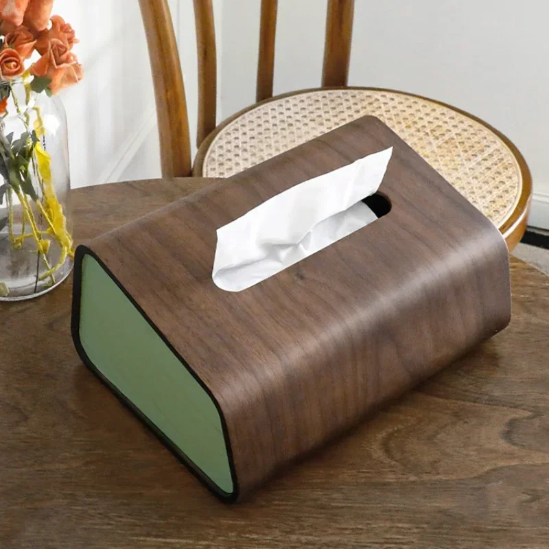 Solid wood tissue box Walnut log artwork Retro home decoration accessories Large capacity paper drawer Home utility container