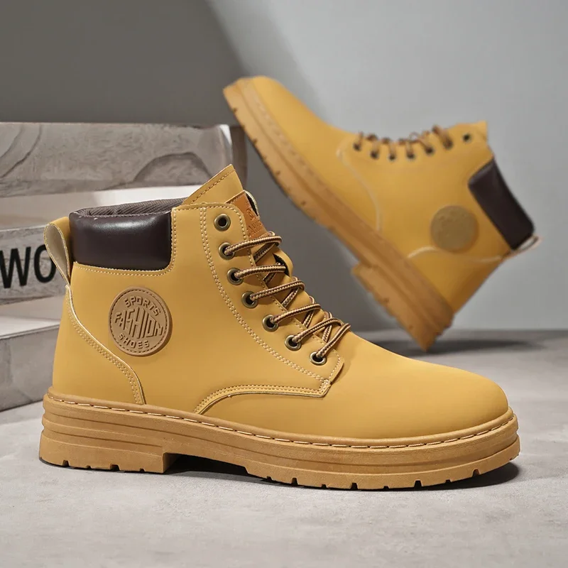

Men Retro Work Shoes Pu Leather Lace-up Round Head Tooling Boots for Men Autumn Winter Men's High Top Non Slip Warm Casual Boots