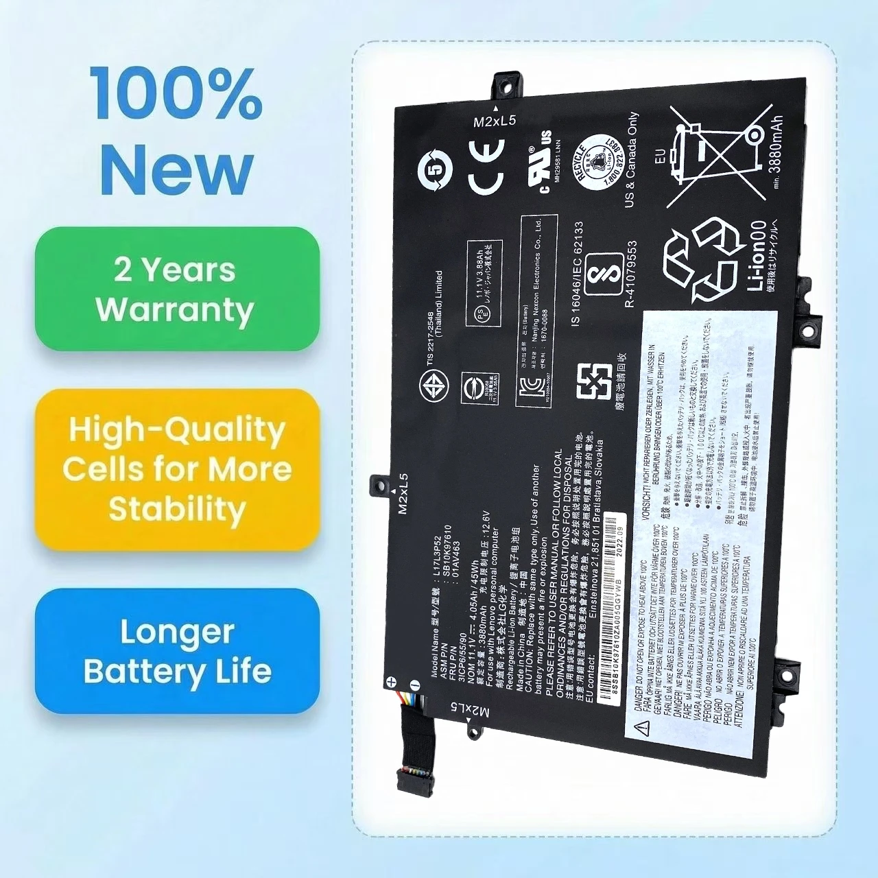 L17M3P51 Laptop Battery For Lenovo ThinkPad E14 E15 E480 E485 E495 E580 E585 E490 E590 E595 01AV445 01AV447 L17M3P52 SB10K79606
