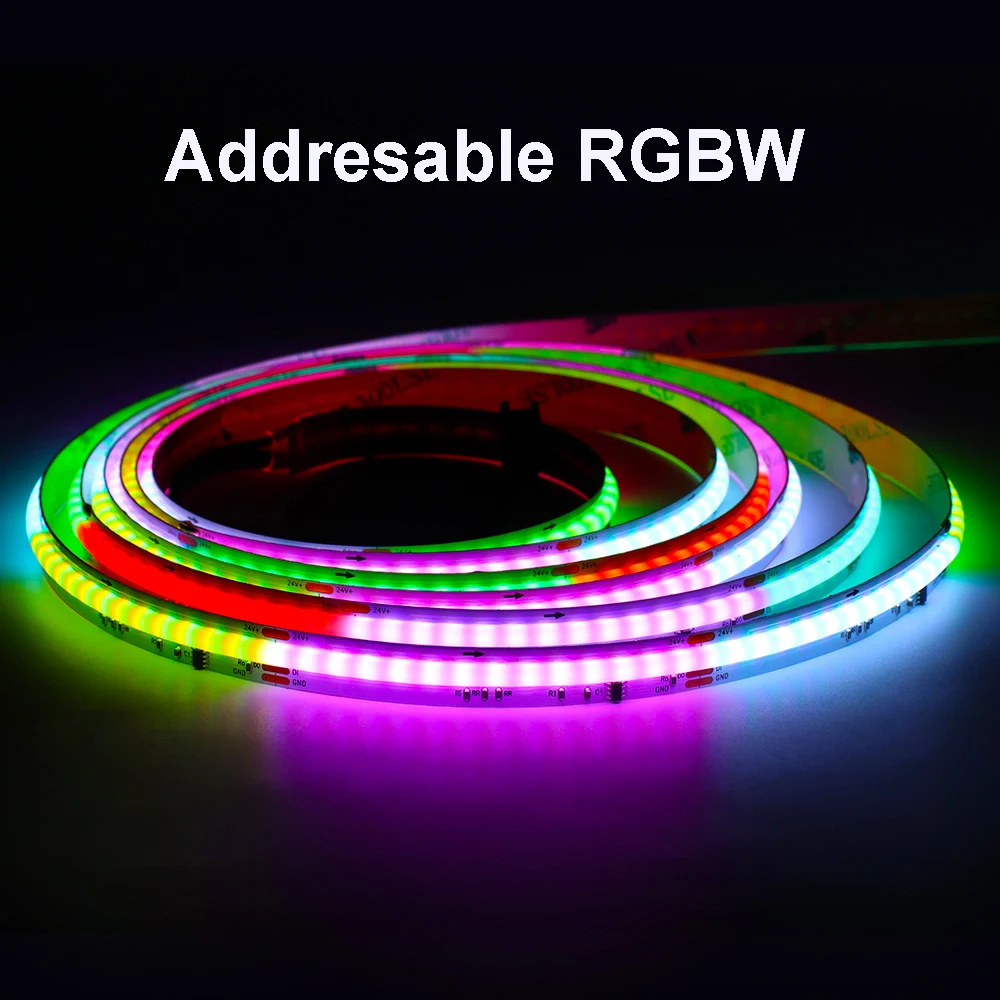 

Светодиодная лента WS2814 RGBW COB, адресуемая, 24В DC, RGB+белый, линейная, умная, для домашнего декора