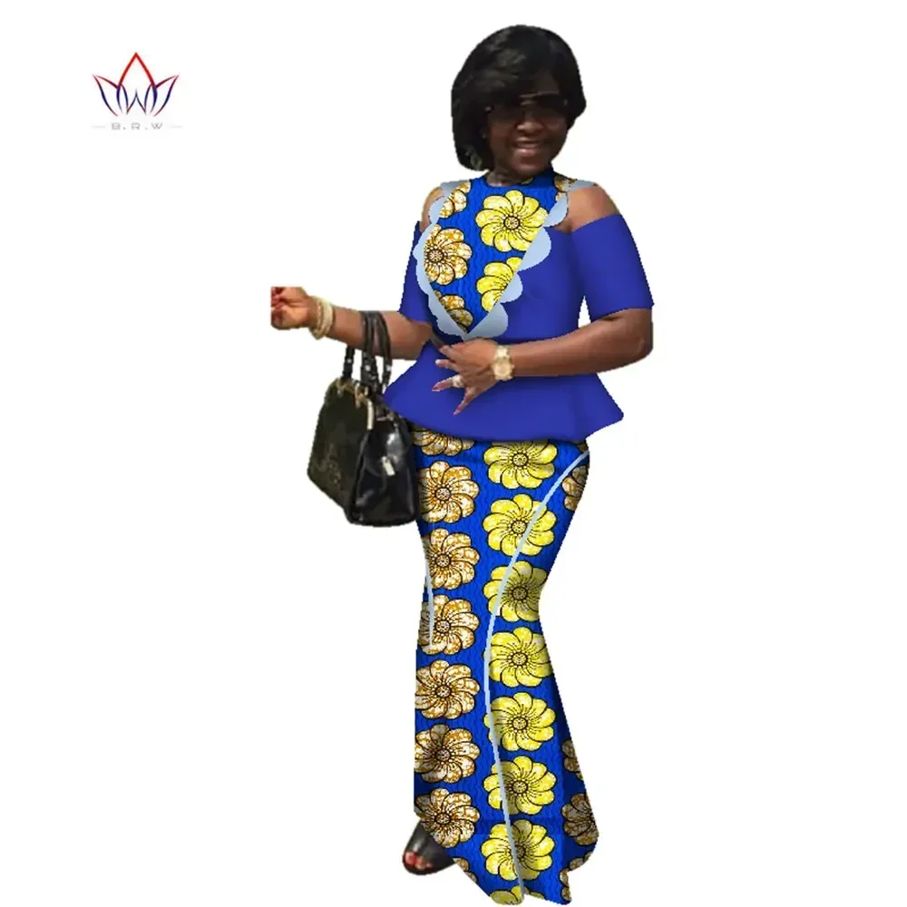 

BintaRealWax African Skirt Sets for Women Bazin Hollow Design Ankara Clothes Dashiki Flowers Traditional African Clothing WY3081