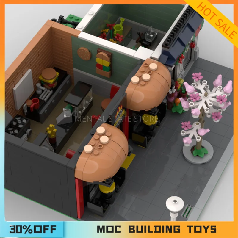 맞춤형 MOC 모듈러 버거 하우스 및 플로리스트 빌딩 블록, 기술 브릭, DIY 크리에이티브 조립 장난감, 휴일 선물, 2208 개