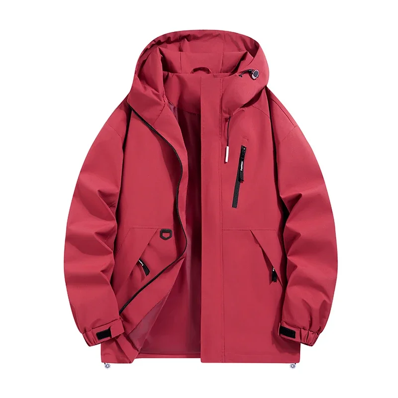 

20262025 red Spring Autumn Men's Waterproof Rain Jacket Lightweight Windproof Hiking Coat with Hood Outdoor Sports Trekking Gear