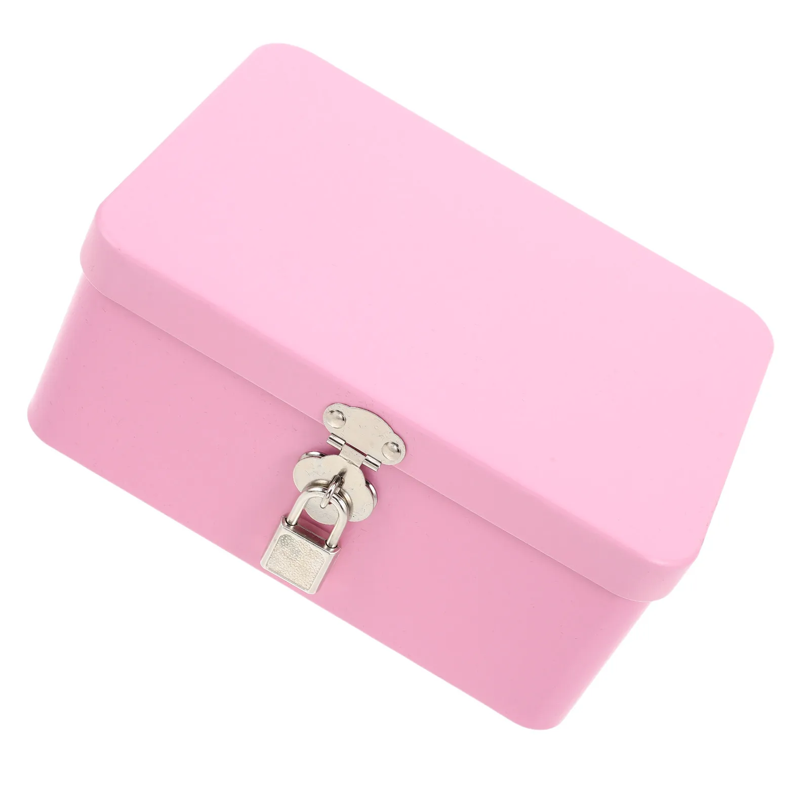 Tinplate Storage Desk Desktop Retro Cylinder Lock Pink Letter Paper Container Key Decorative 6.9x5.1x3in Vintage Metal