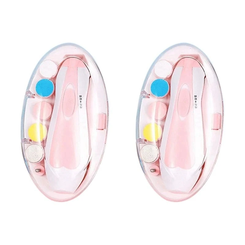 beauty-2個入り電動ネイルポリッシャー-看護用ネイルクリッパー-ネイルポリッシャー、電池なし-ライトピンク