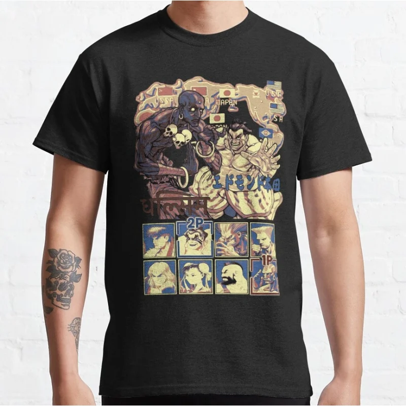 

Dhalsim & Edmund 80s Combat Street fighter Gift t shirt Retro Arcade game Graphic Tee Y2K Clothes 100% cotton Large size Tops