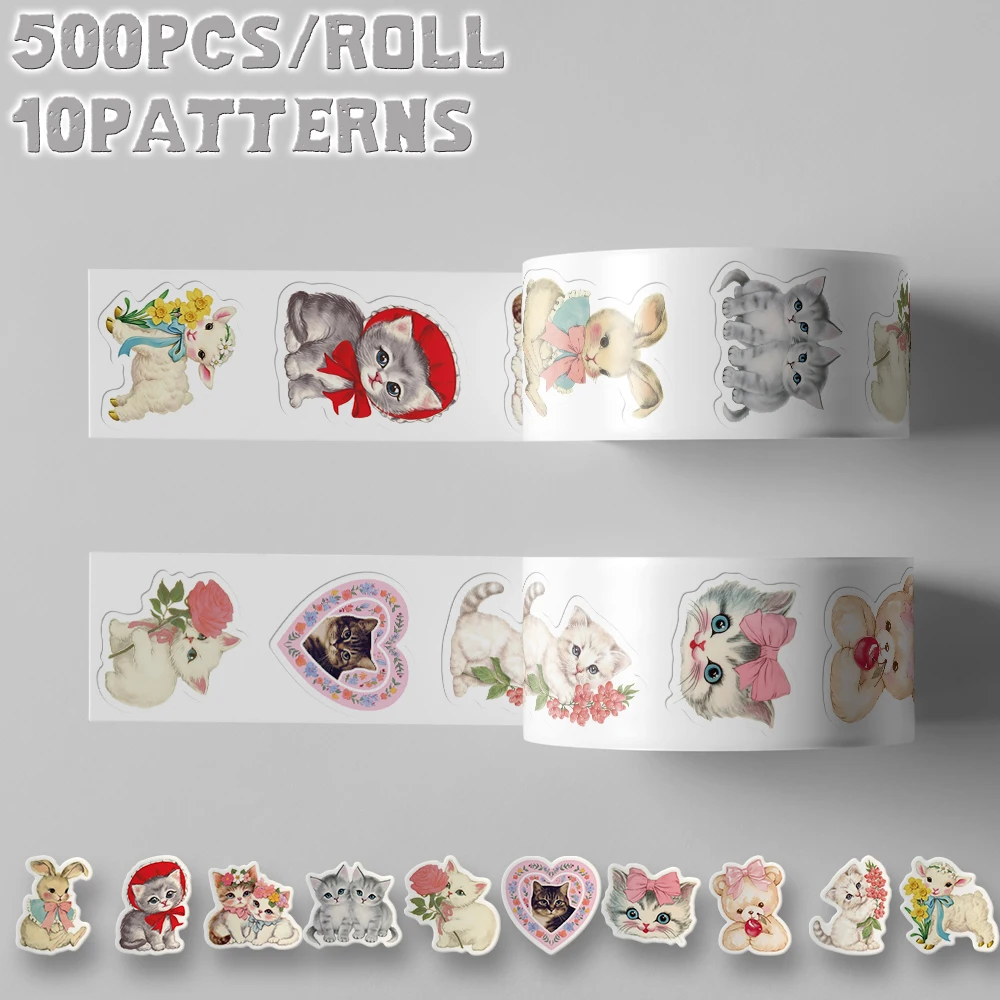 

1 рулон/500 шт., наклейка на тему животных в стиле ретро, 10 узоров, нежное украшение для праздничного подарка, декор для вечеринки, награда для студенческого класса
