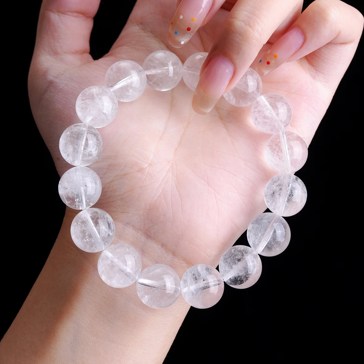 JD Natural Stone White Phantom Crystal Strand Bracelet Reiki Healing Crystal Jewelry Gift for Women Men Elastic Beaded Bracelet