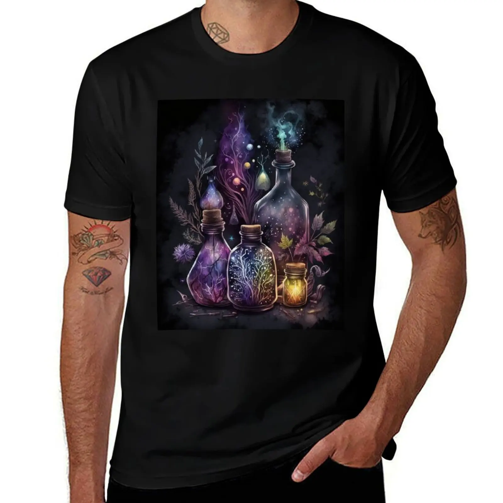 Witchy Dark Goth Apothecary Potion Bottles T-Shirt Dry Fit Athletic Short Sleeve Shirt