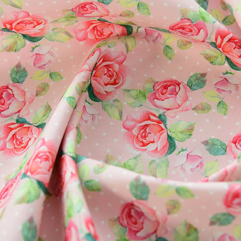 Rose Cotton Digital Printing Fabric 40s Poplin Pastoral Style Floral Shirt Skirt Fabric by Half Meter